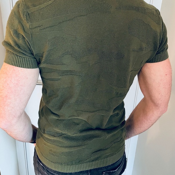 Zara - knit short sleeve polo shirt - camouflage pattern - green - Picture 3 of 6